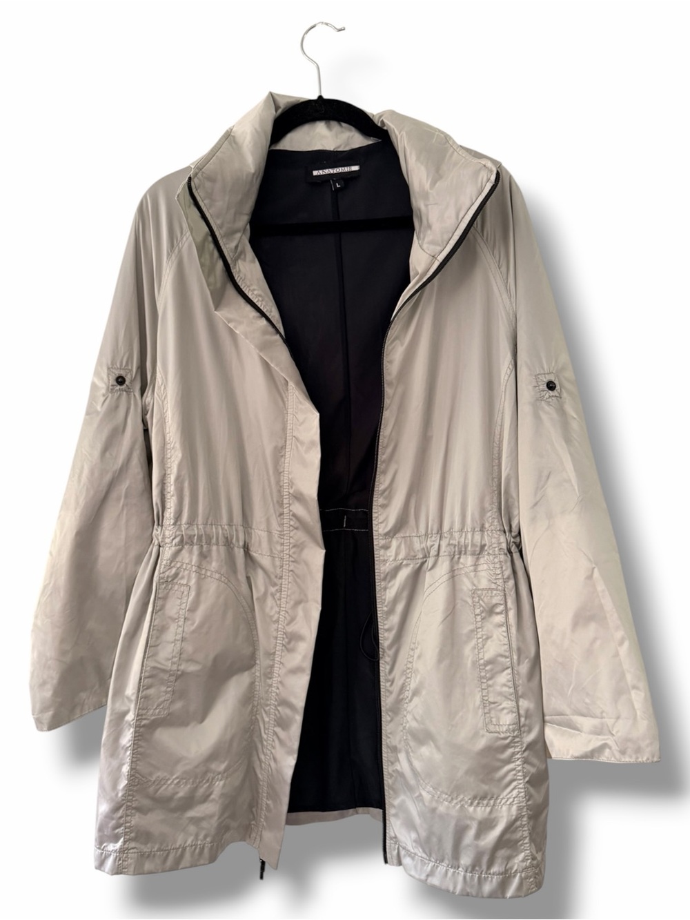Anatomie Metallic Silver Merika Hooded Windbreaker Trench Coat Gorpcore Large